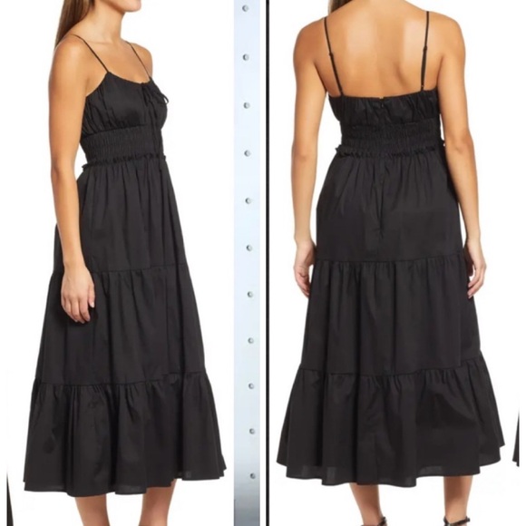Wayf Dresses & Skirts - WAYF Tiered Midi Dress Black Smocked Waist NWT Large